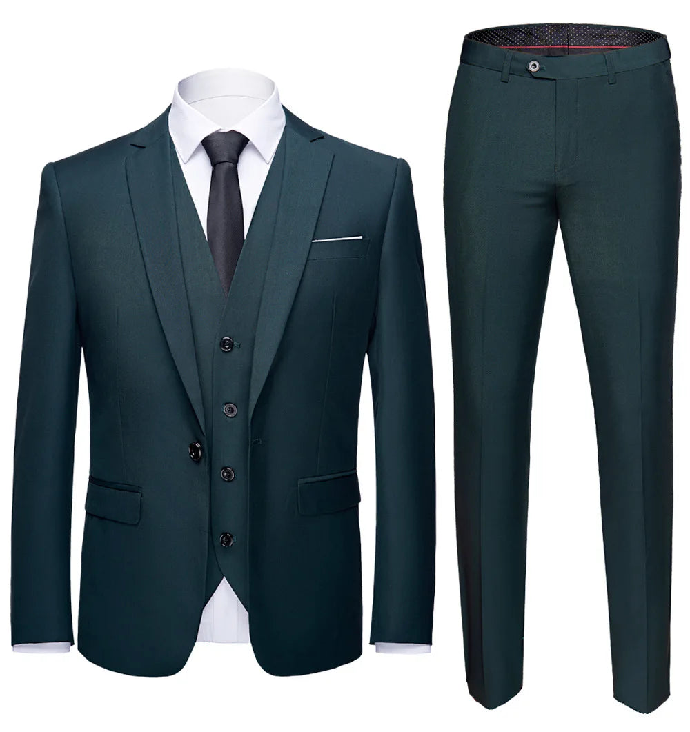 Man Suit Set Simple Solid Color Long Sleeve Male Outfit Single-breasted Slim Business Wedding Versatile Men Three-piece Suits