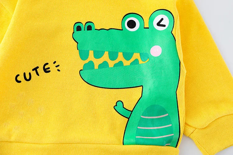 Baby boy clothes 0-4 years old spring and autumn long-sleeved suit boy cartoon lapel cotton sweater + jeans baby 2-piece set