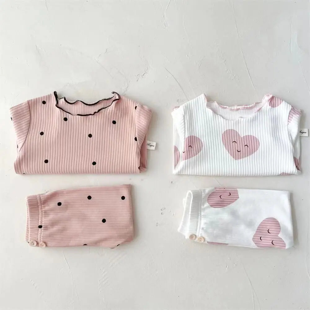 New Girls' Pajamas Homewear Children's Long-Sleeved Ice-Silk Pajamas Two-Piece Wood Earring Set Air-Conditioning Suit Suit