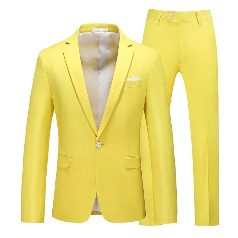 Men's Suits 2 PCS Sets Fashion Business Casual Formal Clothes Man Solid Slim Prom Party Blazer Coats+Trousers Sets Plus Size 6XL