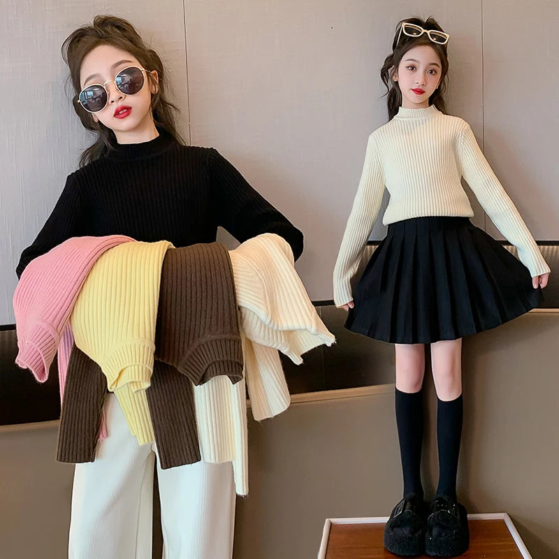 Fashion Spring teen Girls Sweaters Knit Pullover kid Tops Turtlrneck 3-14 Years Children Clothing winter Warm Sweater pull fille