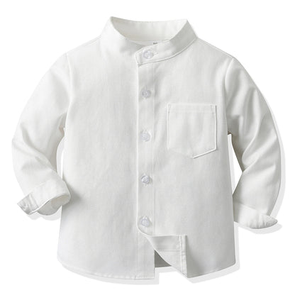 Girls' School Uniform,Long/Short Sleeve Blouse,Single Breasted High Collar Boys Shirts,Formal Kids Button-Down Gentleman Tops