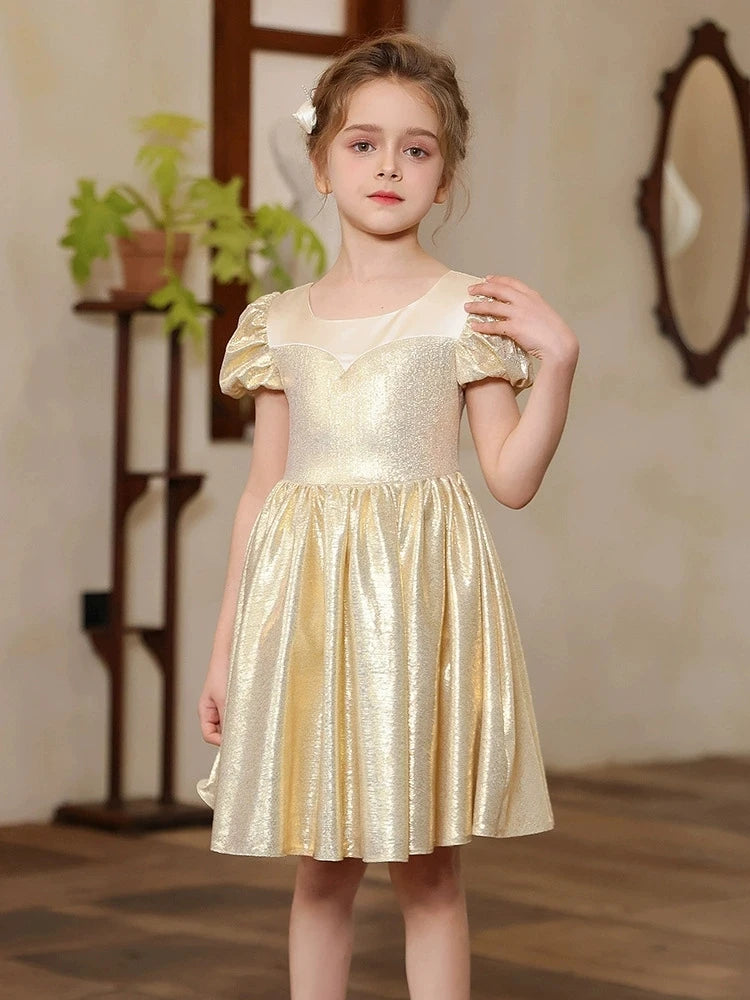 Teen Girls Champagne Golden Evening Party Dress Princess Kids Wedding Dress Little Fairy Children Formal Gown Photograph Wear