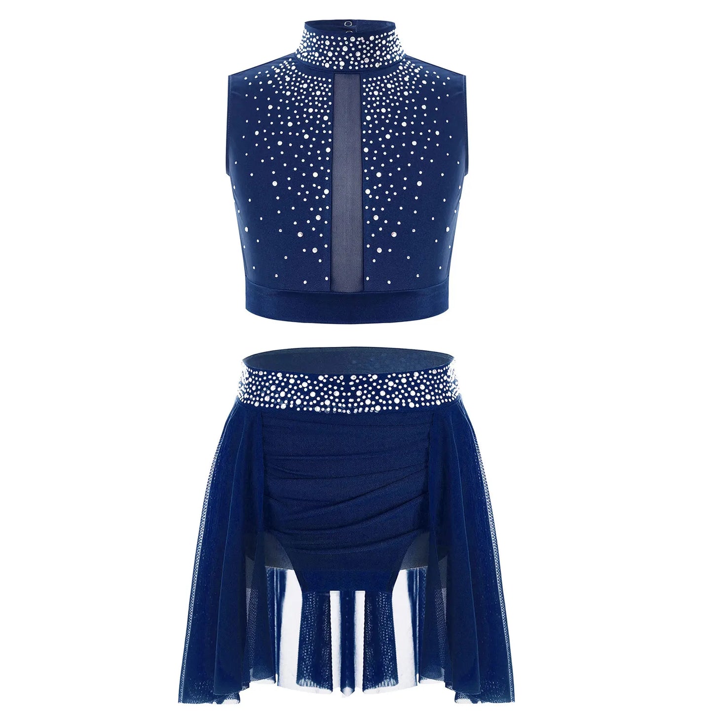 Teen Girls Modern Lyrical Dance Performance Outfit Sleeveless Crop Top with Leotard Skirt for Skating Jazz Ballet Gymnastics