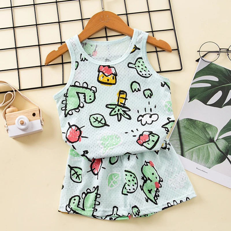 Girls Pajamas Sets 0 to 1 2 3 4 5 6 7 8 9 Years Cute Cat Print 100% Cotton Cartoon Boys Pyjamas Dino Kids Children Home Clothing