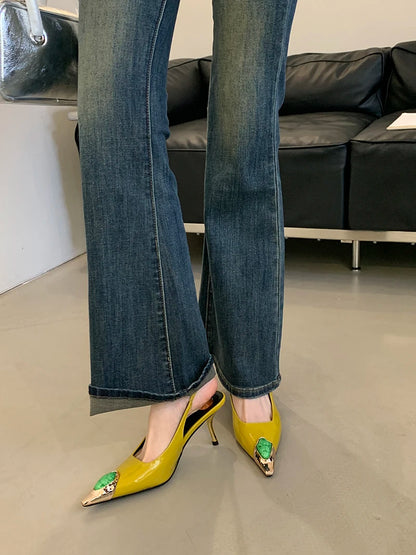 Sexy Women's High Heels Mules 2025 New Fashion Pointed Dress Women's Shoes Open Heel Party High Heels Striptease Sandals Women