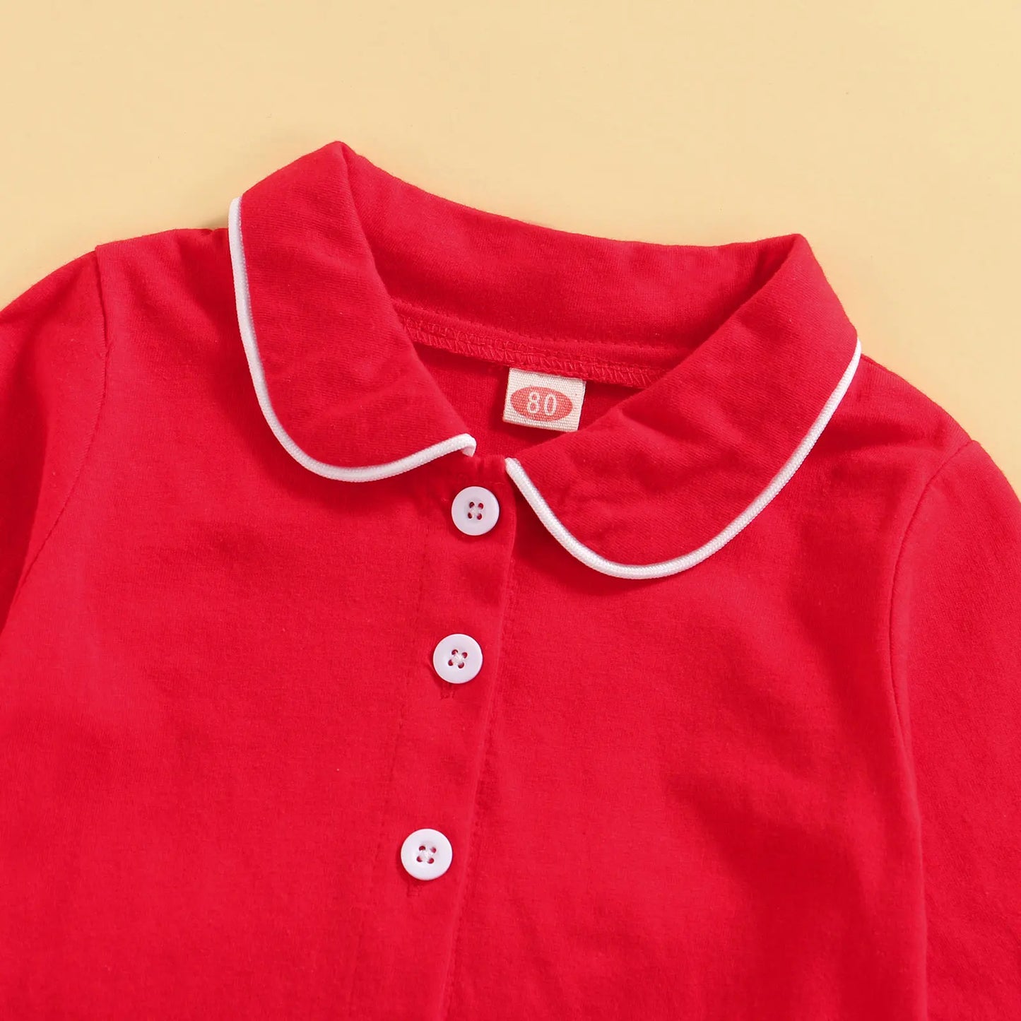 Baby Girls Pyjama Sets Cotton Long Sleeve Lapel Ruffle Hem Buttons Red Tops Pants Suit 2pcs Pjs for Toddler Girls Clothes