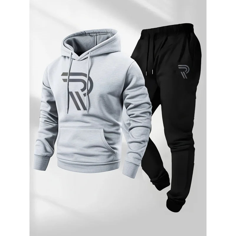 Men'S Casual Fashion Personalized Sports Suit，Includes A Hooded Sweatshirt And Matching Pants