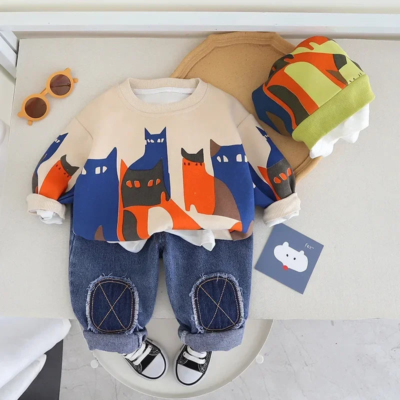 Spring Baby Boy Clothes 18 to 24 Months Cartoon Casual Long Sleeve Boys Sets T-shirts and Pants Boys Outfit  Kids Essentials