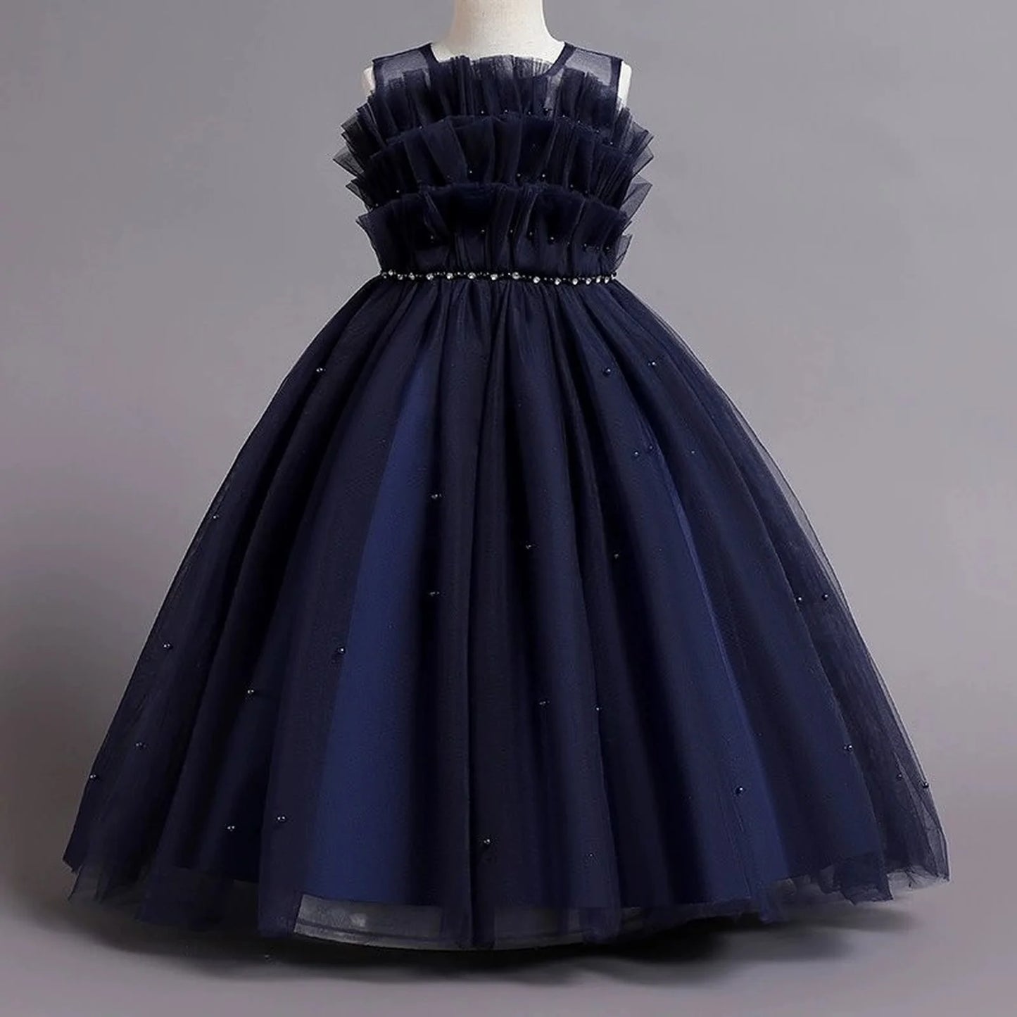 Girls' Dress Pink Red White Navy Blue Girl's Ceremonial Dress Summer Mesh Puffy Shoulderless Evening Dresses For Wedding Party