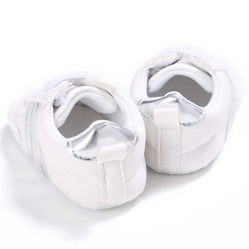 Newborn Baby Boys Shoes for 1 Year Footwear with Striped Infant Casual PU Leather Toddler Soft Sole Girls Sneakers First Walkers