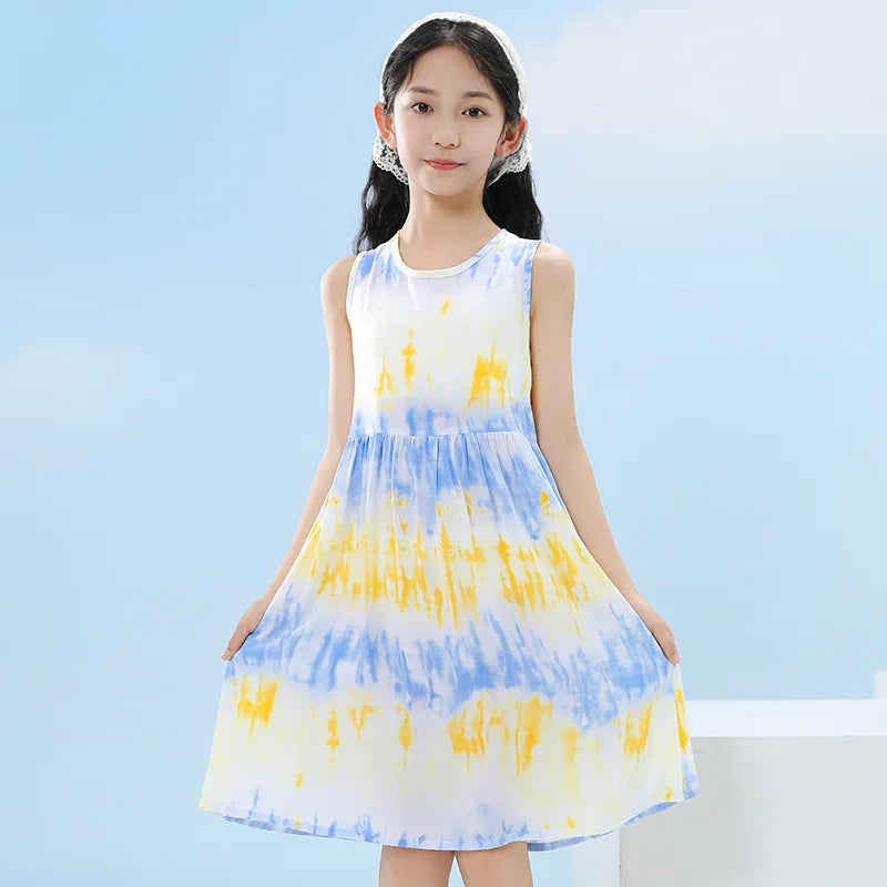 Summer Sleeveless Teen Girls Beach Dresses Children's Clothing Vestido para niña de 8 a 10 años Princess Rainbow Flower Dresses