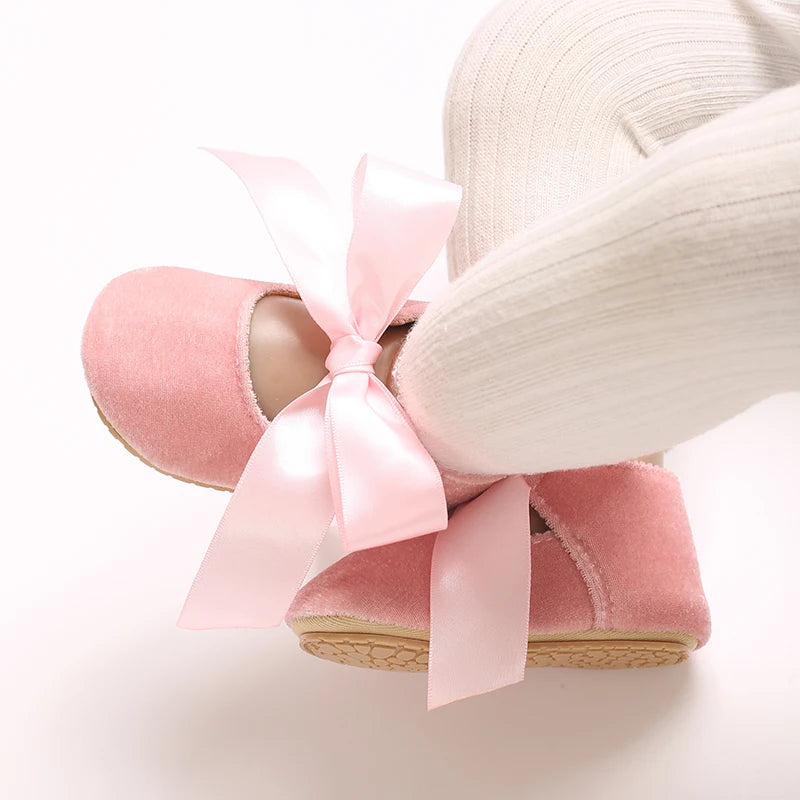 Girls' Princess Baby Shoes Cute Bow Flat Bottom Walking Children's Shoes First Step Newborn Baby Comfortable Soft Sole Footwear