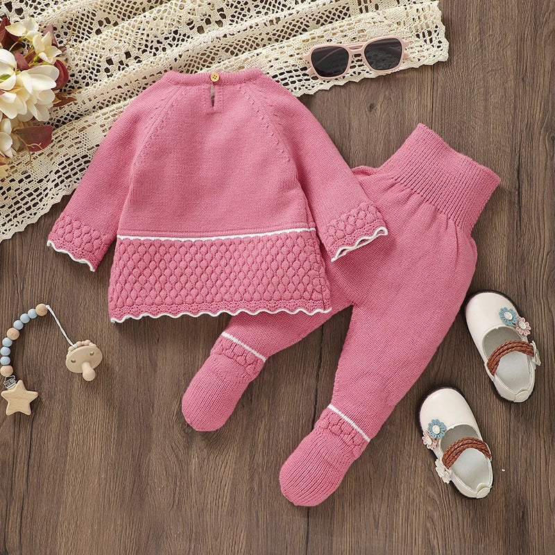 Baby Clothes Set Knit Newborn Girl Sweater Dress +Pants Foot Wrap Warm Fall Infant Top Pollover +Trousers 2pcs Fashion Cute 0-9M