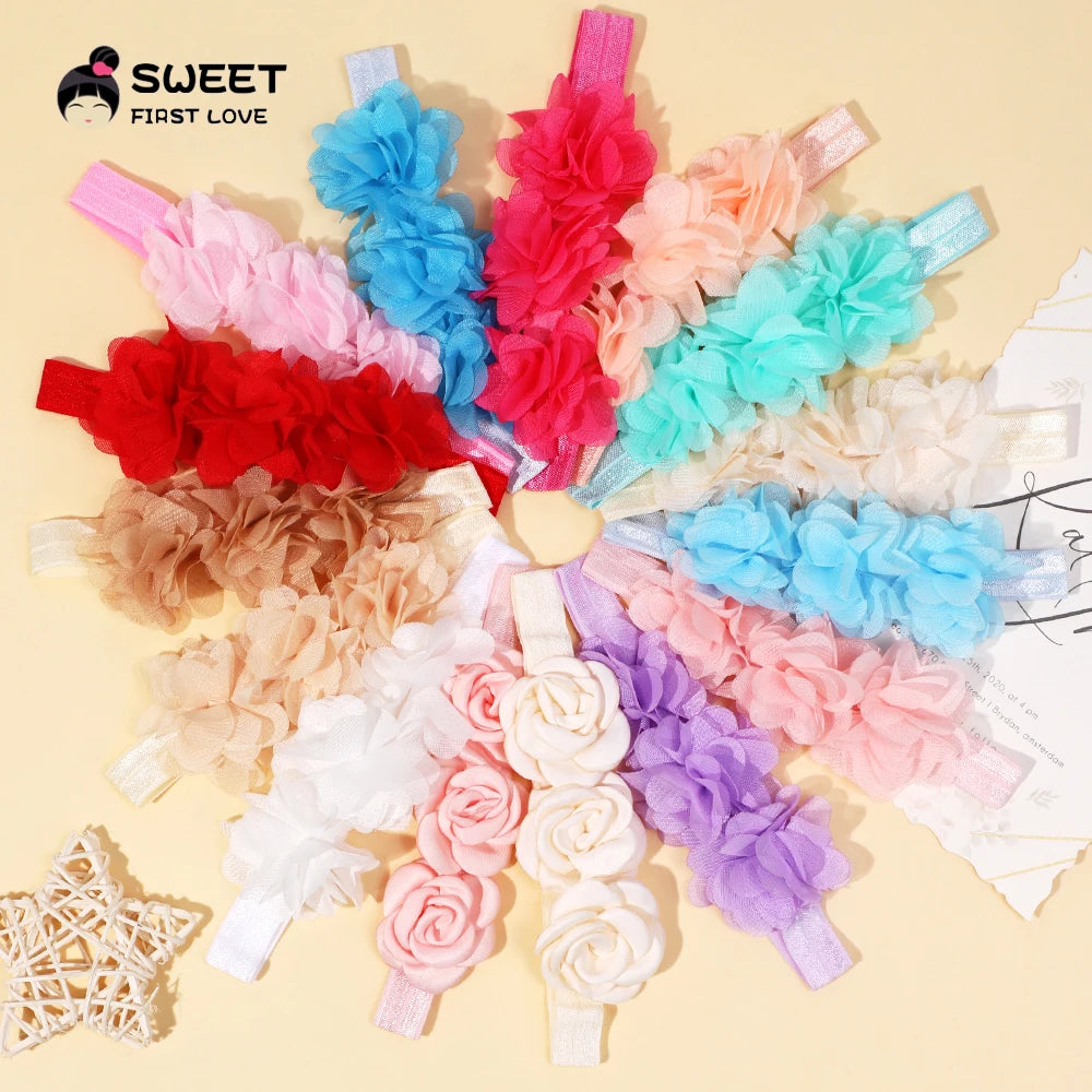 Baby Accessories For Newborn Toddler Kids Baby Girl Boy Headband Solid Chiffon Flower Hairband Princess Elastic Kids Headwear