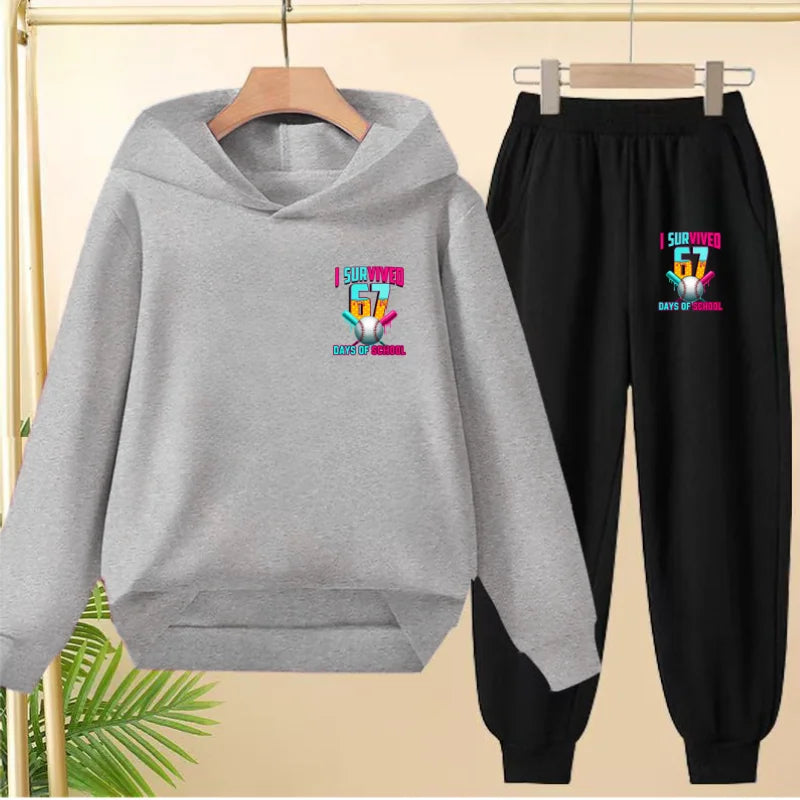 67 Children's Hoodies, 2 Pieces for Boys and Girls Aged 3-12, Comfortable Casual Hoodie+pants, Pullover, Hooded Sportswear