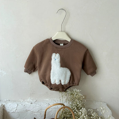 Infant Baby Girls Clothes Autumn Winter Fleece Bubble Rompers Infant Boys Toddler Outfits Bodysuit Cartoon Alpaca Jumpsuit