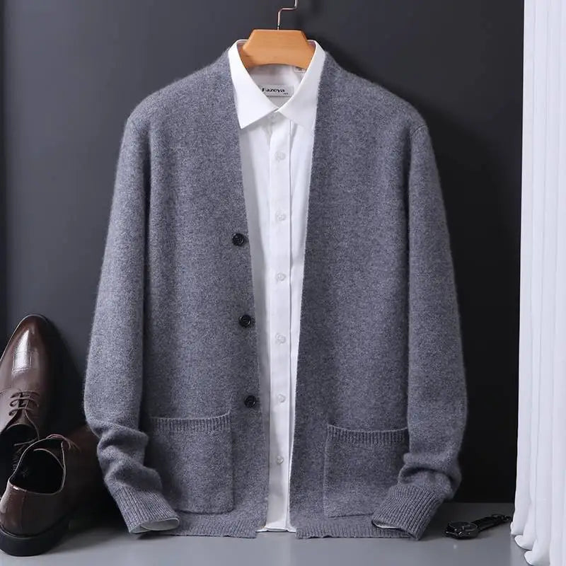 Cashmere sweater men 100% pure cashmere spring and autumn cardigan high-end men's sweater jacket loose