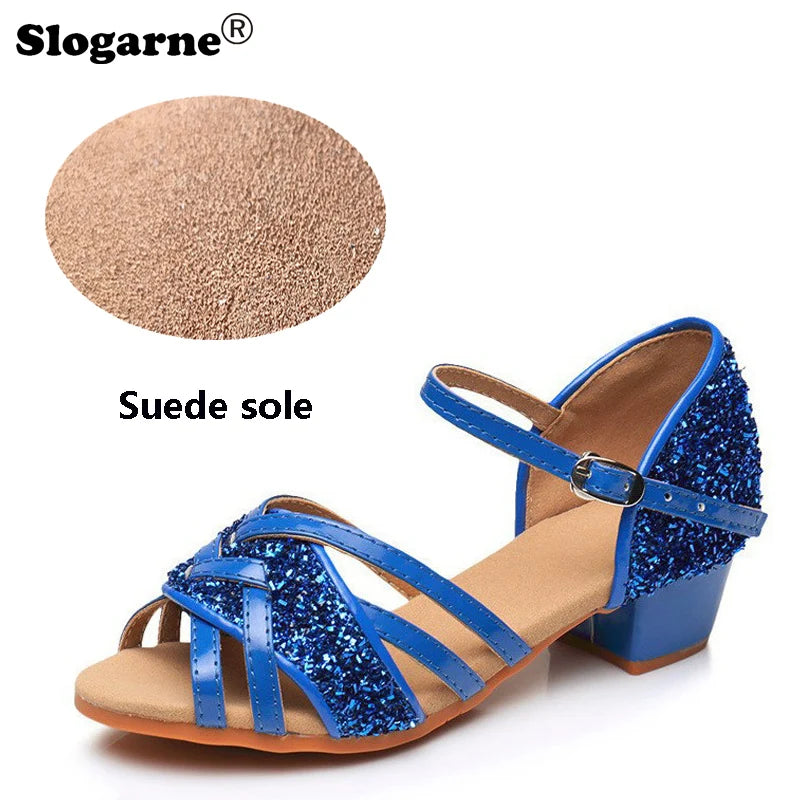 Brand New Children Dance Shoes Girls Ballroom Latin Shoes Ladies Modern Tango Salsa Sandals 3CM Low Heels Stage Dancing Footwear