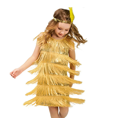 Short Sleeve Dress Girl Girls Flapper Dress Sequins Fringe Latin Dance Dress Tassel Tango Dress Tight Dress for Girl