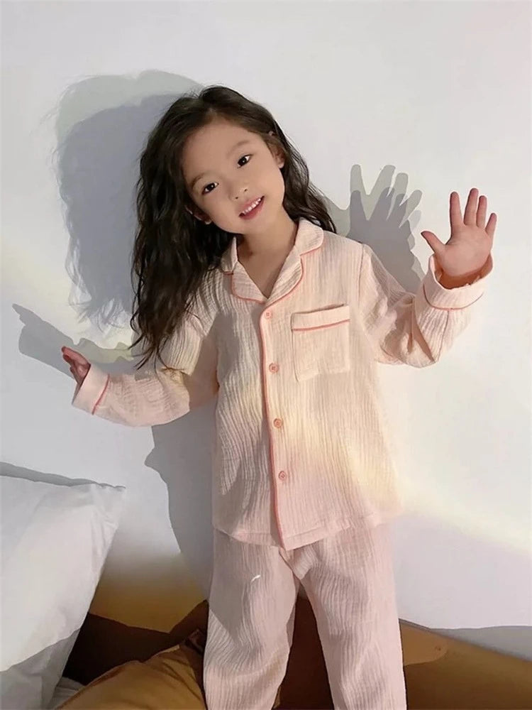 Kids Girls' Lightweight Style Pajamas Solid Color Long Sleeve Pant Set Air Conditioning Wear Indoor Outdoor Toddler Sleepwear