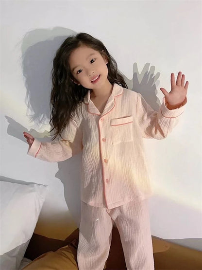 Kids Girls' Lightweight Style Pajamas Solid Color Long Sleeve Pant Set Air Conditioning Wear Indoor Outdoor Toddler Sleepwear
