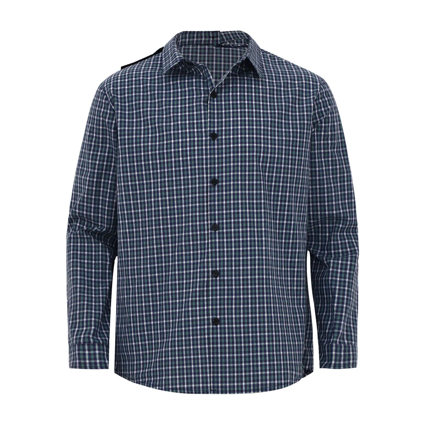 Mens Elderly Adaptive Shirts Tops Open Back with Full Back Overlap Turn-down Collar Long Sleeve Front Button-up Plaid Shirt