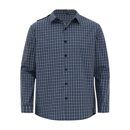 Mens Elderly Adaptive Shirts Tops Open Back with Full Back Overlap Turn-down Collar Long Sleeve Front Button-up Plaid Shirt