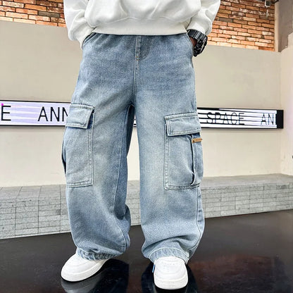 2026 Boys Jeans Elastic Casual Pants for School Outdoor Play and Daily Autumn Wear Comfortable Durable Trendy ripped jeans
