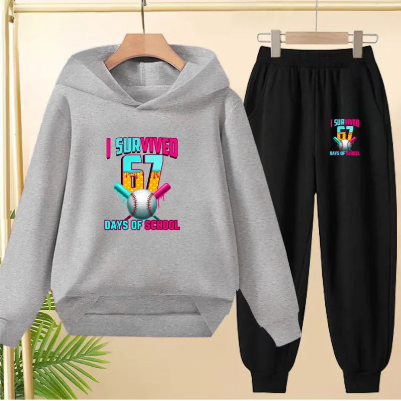 67 Children's Hoodies, 2 Pieces for Boys and Girls Aged 3-12, Comfortable Casual Hoodie+pants, Pullover, Hooded Sportswear