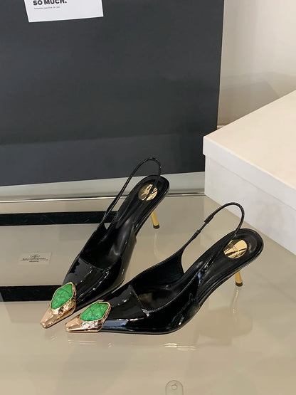 Sexy Women's High Heels Mules 2025 New Fashion Pointed Dress Women's Shoes Open Heel Party High Heels Striptease Sandals Women