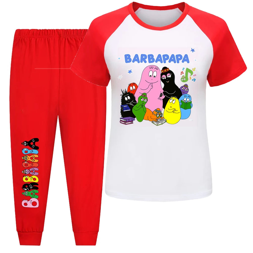 Girl Pajamas Suit Children Barbapapa T-shirts Pants Set Girls Barbamama Cotton Clothes Kids Cartoon Sleepwear As Gift