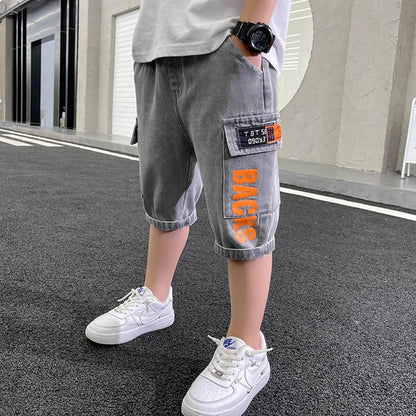 Teen Boys Cotton Shorts Summer Collection Solid Color Knee-Length Casual Crop Pants for 6-15 Years Old Kids