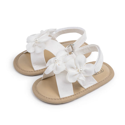 2025 New Baby Girls Shoes Flowers With Pearls Summer Cool Princess Sandals Lightweight Comfortable Soft Anti-slip Flat Sole