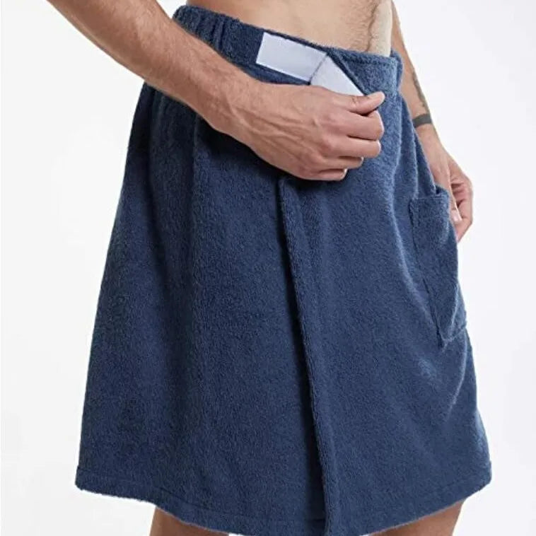 Men's Tape Bath Towel Wearable with Pockets Solid Color Beach Towel Shower Robe