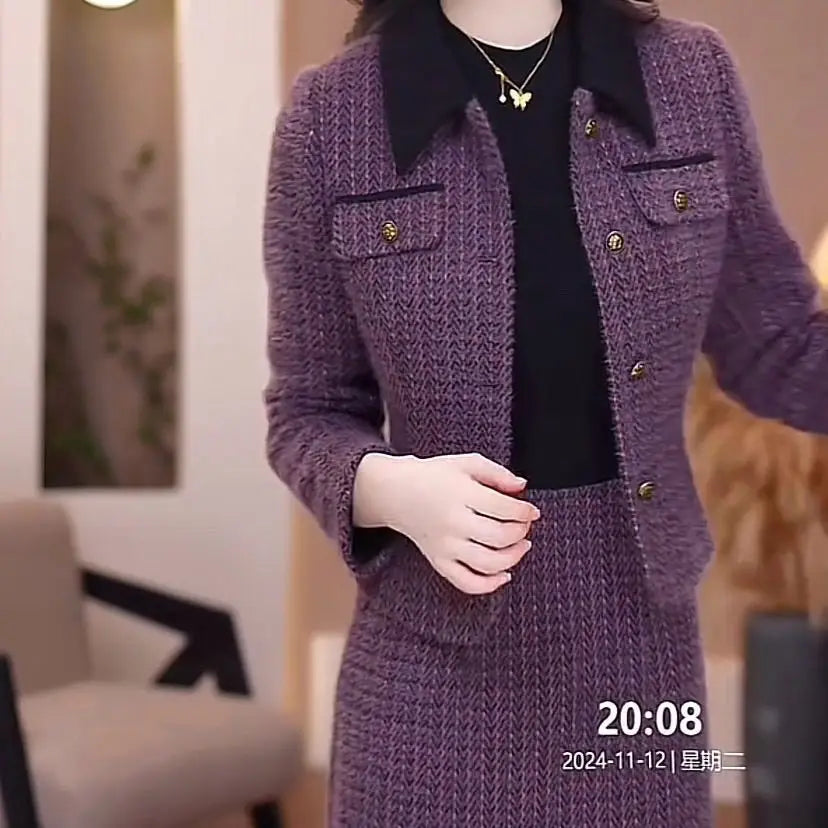 Fashion Suit Women's Autumn and Winter New Style Temperament Socialite Western-style High-end Slimming Half Skirt Two-piece Set