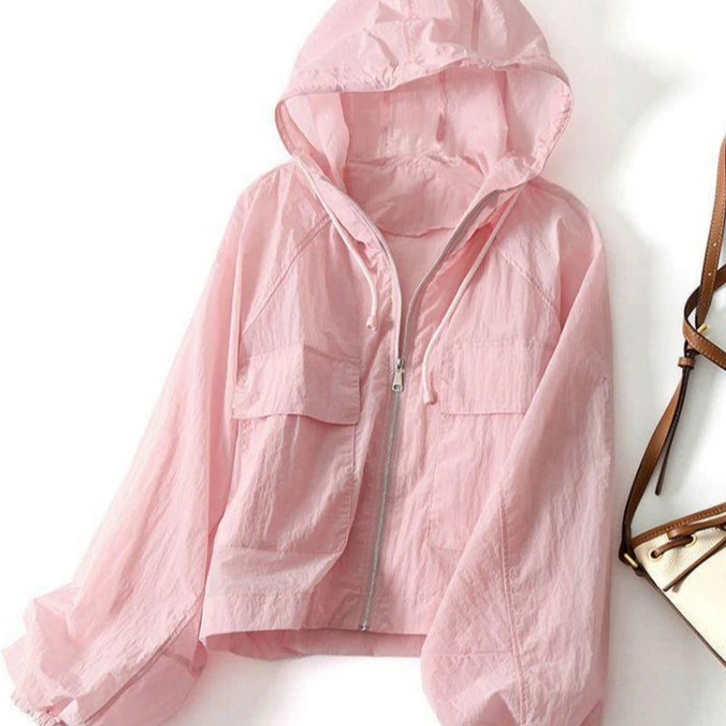 Girls Sunscreen Coat Adult Short Hooded Thin Sunscreen Jacket Women Indoor Casual Air-Conditioned Coat Older Children Sportswear