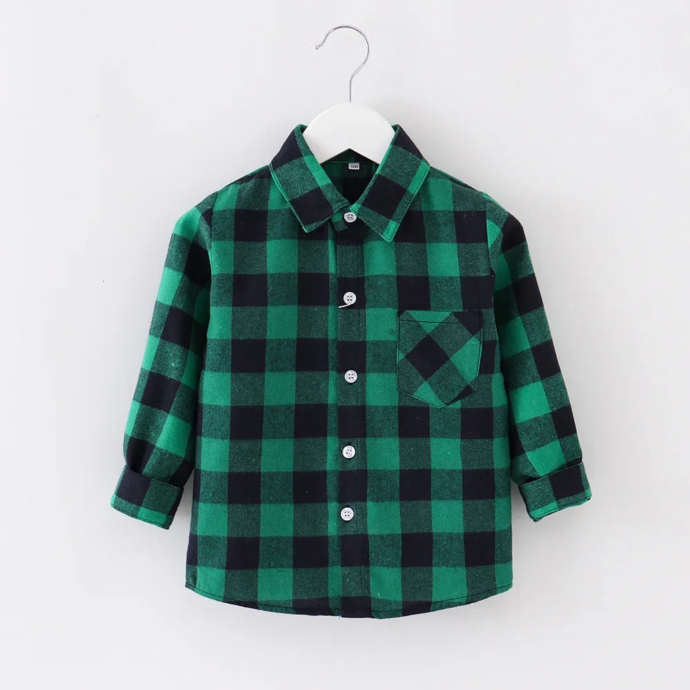 Shirts for Boys Spring Autumn Fashion Casual Plaid Blouse School Boys Clothes Long Sleeve Brushed Shirt Teen Children Clothes