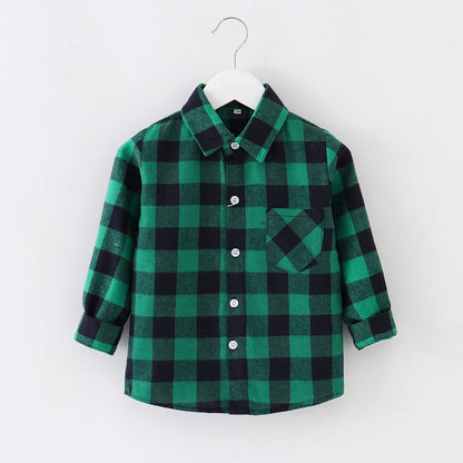 Shirts for Boys Spring Autumn Fashion Casual Plaid Blouse School Boys Clothes Long Sleeve Brushed Shirt Teen Children Clothes