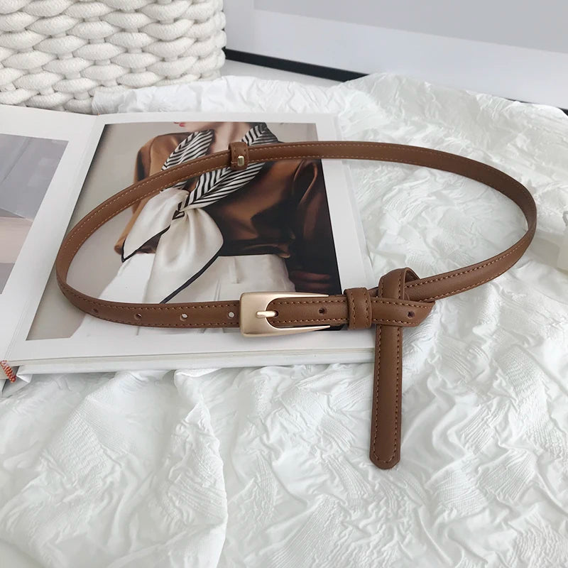 Thin Leather Female Belt Strap Black Brown Women Belts Square Pin Buckle Jeans Pants Ladies Waist Belt