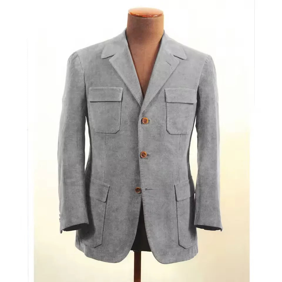 Men Suit Jacket Faux Suede Blazer Single Breasted Elegant Casual Suit 4 Pockets Comfortable Work Business Outfit Slim Fit Stylis