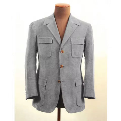 Men Suit Jacket Faux Suede Blazer Single Breasted Elegant Casual Suit 4 Pockets Comfortable Work Business Outfit Slim Fit Stylis