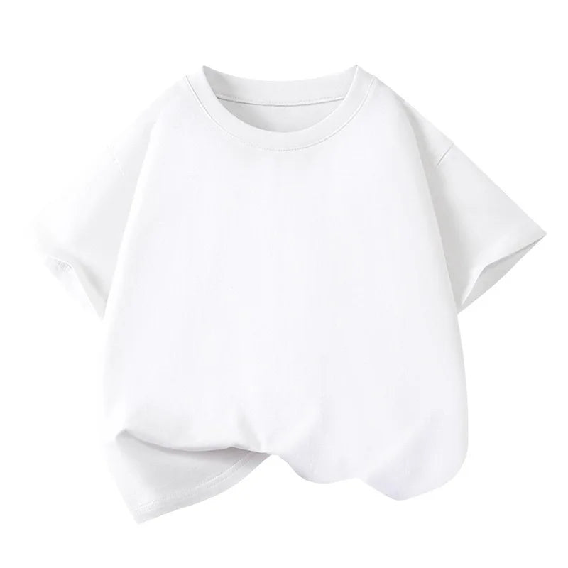Girls Boys Short Sleeve T Shirts Kids Pure Cotton Summer Oversized Tops Children Teens Solid Casual Crewneck Basic Tees 3-14Y