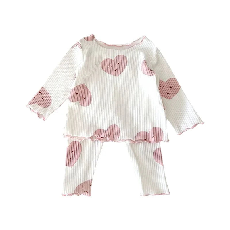 New Girls' Pajamas Homewear Children's Long-Sleeved Ice-Silk Pajamas Two-Piece Wood Earring Set Air-Conditioning Suit Suit