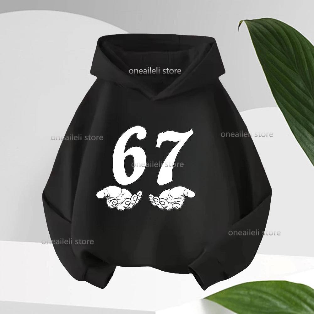 Graphic Funny 67 Kid Hooded Pullover Sweater Comfortable Stylish Street Style Long-sleeved Children's Wear Boy Girl Hoodies