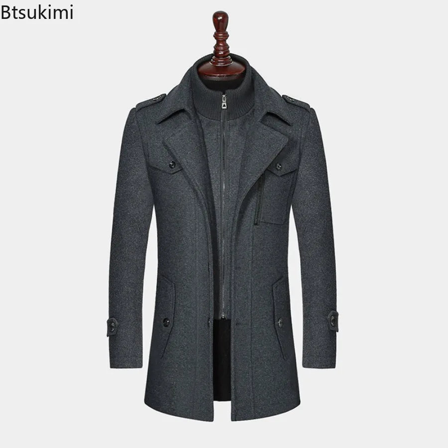 2026 Men's Fashion High-End Business Woolen Coat Atmosphere Long Thickened Wool Overcoat Autumn Winter Middle-Aged Stylish Coats