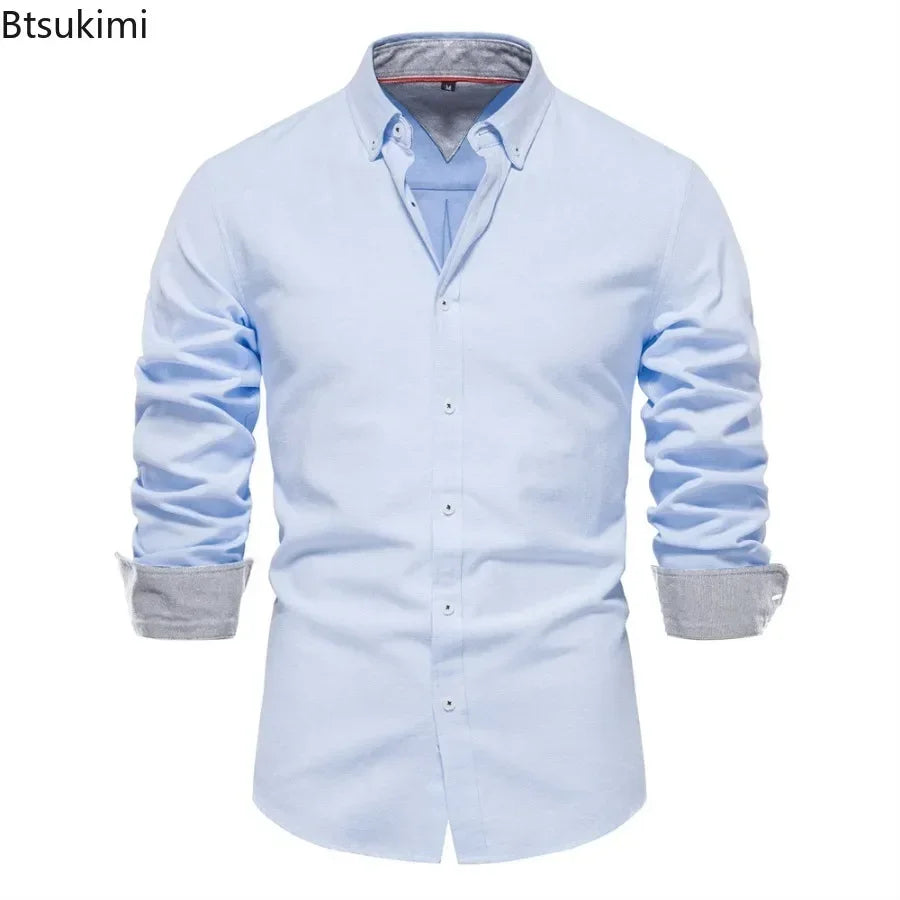 2026 Men's Fashion Social Shirts Solid Color Lapel Long Sleeve Dress Shirts for Men Formal Business Party Shirts Men's Clothing