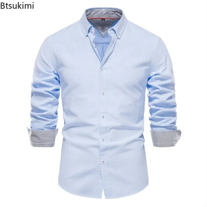 2026 Men's Fashion Social Shirts Solid Color Lapel Long Sleeve Dress Shirts for Men Formal Business Party Shirts Men's Clothing