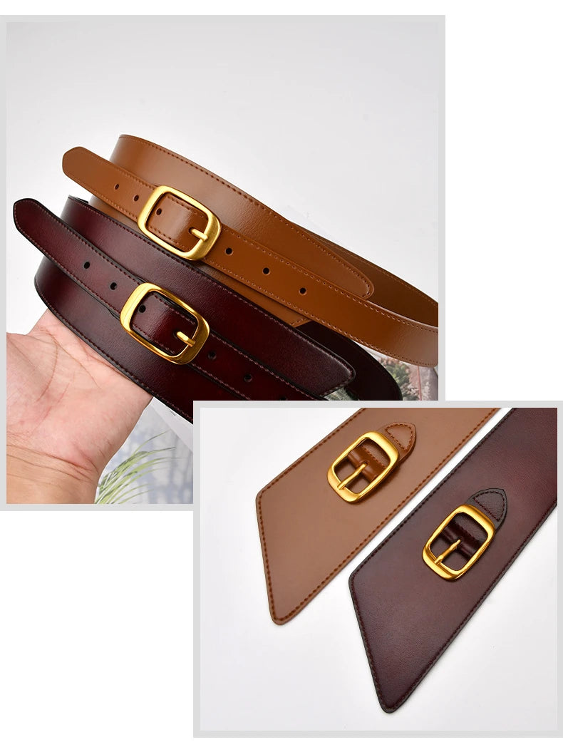 Fashion Belts for Women Leather Waistbands Gold Square Pin Buckle Cummerbunds HOT Body Corset Cummerbund Female Wide Soft Belt
