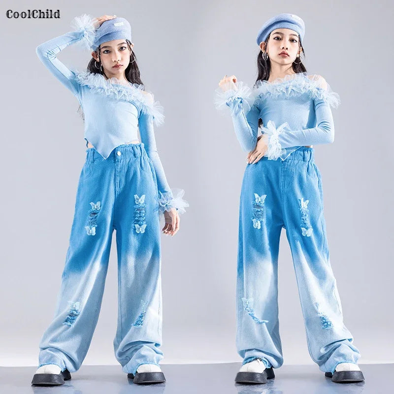 Girls K-pop Elegant Crop Top Cargo Pants Children Hip Hop Jazz Dance Shorts Kids Sweet Streetwear Costume Princess Clothes Sets